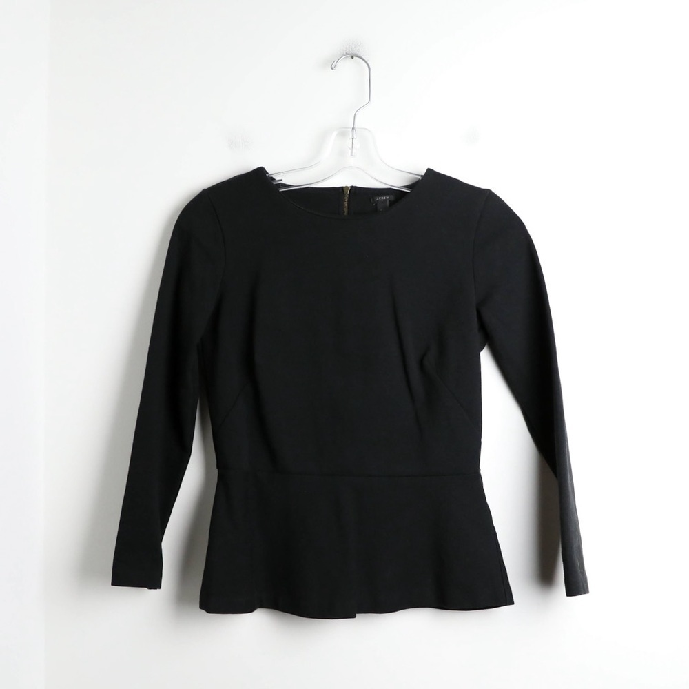J Crew black peplum top longsleeve evening cocktail XXS slim fit knit classic